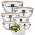 Boskermeal Mixing Bowls with Lids Set - 7PCS Nesting Mixing Bowls, Lids, Stainless Steel Mixing Bowls for Mixing, Baking & Meal Prep, Dishwasher Safe, Size 0.7/1.1/1.5/2.1/3.5/4/4.5 QT, Khaki