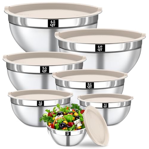 Boskermeal Mixing Bowls with Lids Set - 7PCS Nesting Mixing Bowls, Lids, Stainless Steel Mixing Bowls for Mixing, Baking &