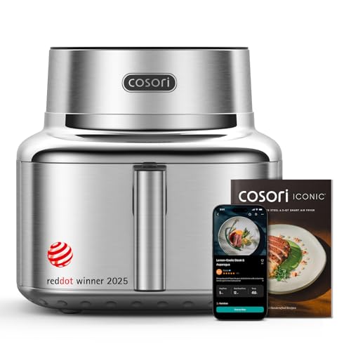 Cosori Iconic Stainless Steel 6.5 Qt Smart Air Fryer, PFAS-Free Ceramic Coating, Max 450°F, Consistent Cooking, Air