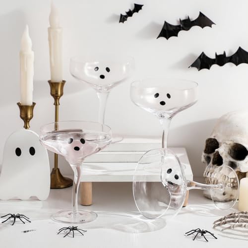 Baderke 4 Pcs Ghost Margarita Glasses 13 oz Halloween Ghost Wine Glasses Reusable Cocktail Drinking Cups for Halloween Holiday Party (Clear)