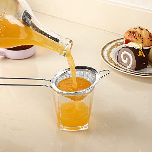Yungyan 15 Packs Fine Mesh Small Strainer 3.3" Cocktail Strainer Stainless Steel Tea Strainers Mini Sieve Sifter for Juice, Tea Herbs, Coffee Drinks, Long Handle(Silver)