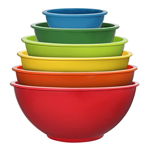 ATRDTO Classic Mixing Bowl Set, Microwave and Dishwasher Safe,Ideal for Baking, Prepping, Cooking and Serving Food (Set of 6) (Red)