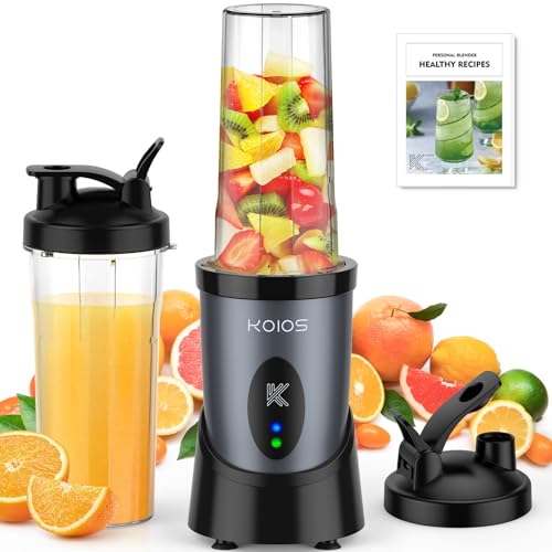 KOIOS Smoothie Blender, 900W Personal Blender for Shakes and Smoothies for Kitchen with 2 Portable Cups 22oz, Single Serve Smoothies Maker Mixer for Juices, Nutritious Recipe, Grey Blue