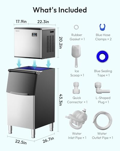 EUHOMY Commercial Ice Maker Machine 400Lbs/24H,ETL Approval, Industrial Ice Machine, 250Lbs Storage, Ice Ready in 11-20min, Stainless Steel Ice Maker for Bar/Cafe/Restaurant/Business