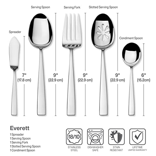 Mikasa Everett 18/10 Stainless Steel Flatware Set, 101-Piece Service for 12, Silverware Set with Slim Square-Cut Handles, Dishwasher Safe Cutlery Set