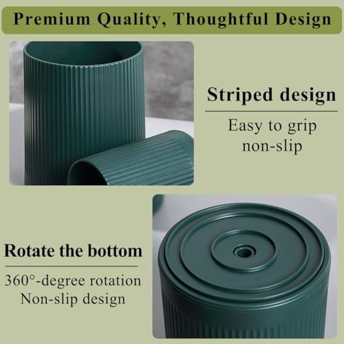 HOMQUEN 360° Rotating Utensil Holder, 6.3''+4.7'' Plastic Kitchen Utensil Holder for Countertop, Large Cooking Utensil Crocks for Kitchen Decor, Utensil Organizer for Spatula, Set of 2 (Green)