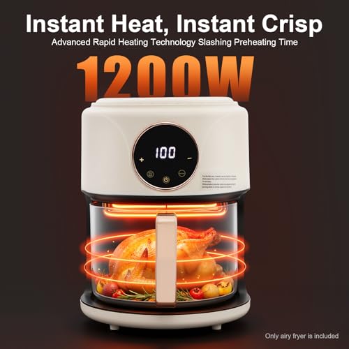 Tiozuiu 8-in-1 Glass Air Fryer, 4.5Qt Capacity Non Toxic Air Fryer, 360° Viewable Bowl, Touchscreen Display, Precise Temperature(175°F - 400°F), 1200W Oil Cooking Dishwasher Safe Glass Pot - White