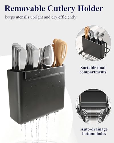 Kitsure Expandable Dish Rack for Kitchen Counter, Medium, Black