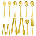 Artcochan 12 PCS Serving Utensils Gold, Stainless Steel Flatware Set Includes Large Serving Spoons, Slotted Spoons, Ladle, Forks, Tongs, Appetizers Tongs and Cake Server for Buffet Party Catering