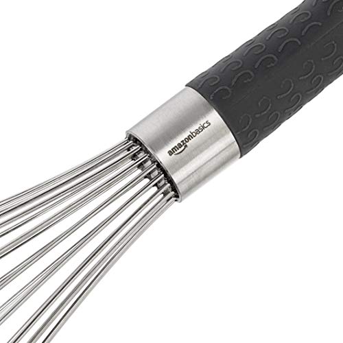 Amazon Basics Stainless Steel Wire Whisk Set for Cooking, Different Sizes, Easy to Hold Ergonomic Handle, 3 Piece, Black/Silver