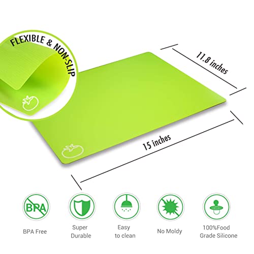 Cutting Board Mats Flexible Plastic Colored Mats with Food Icons, Fotouzy BPA-Free, Non-Porous, Anti-skid back and Dishwasher Safe, Set of 7 Rainbow - 7 Pieces