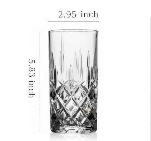 USNUANNU 6-Piece Crystal Highball and Collins Glasses Drinking Set – 15 oz Large Capacity, Elegant Crystal Glassware, Perfect for Multipurpose Use with Water, Coffee, Beer, Cocktails, and More