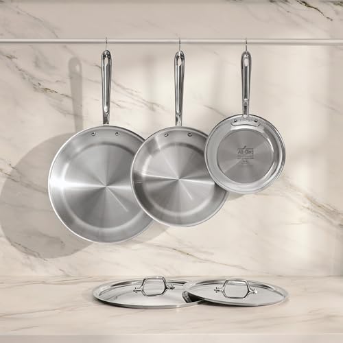 All-Clad D3® Stainless Steel 5 Piece Frypan Set- Made in USA- Includes 8", 10" and 12" Frying Pans With Lid - Professional Grade -Oven Safe & Induction Compatible