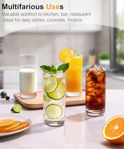 Echubao Highball Glasses Set of 6, 13oz Lead-Free Crystal Drinking Water Glasses, Clear Tall Glass Cups for Cocktail Parties & Daily Use