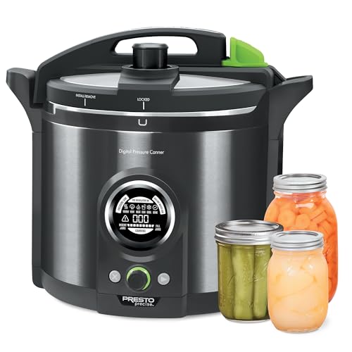 Presto 02144 12-Quart Digital Pressure Canner - Digital Display, Waterbath Capable, 10-Built-In Safety Features, Recipe Book, Black Stainless Steel