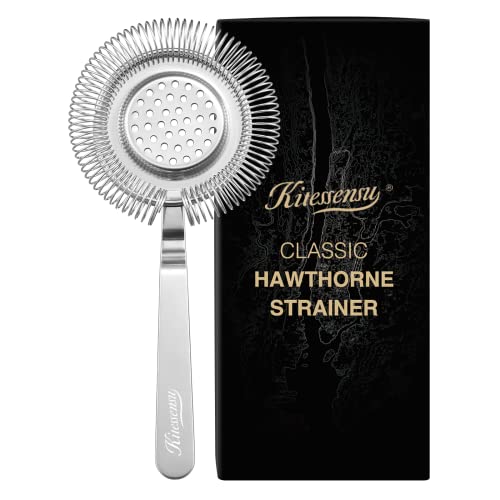 KITESSENSU Cocktail Strainer, Stainless Steel Classic Hawthorne Spring Bar Strainer with Long Handle, Drink Strainer Cocktail for Professional Bartenders, High Density Spring