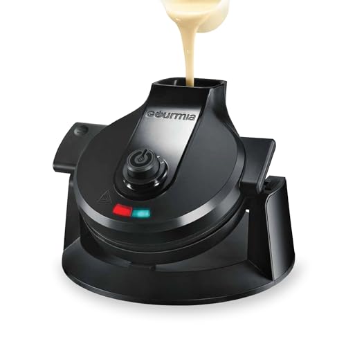 Gourmia Dual Pour Waffle Maker - Belgian Waffle Maker with Mess Free Spout, NonStick Plates, Cool Touch Handle, Compact Upright Storage, Safety Latch, Black