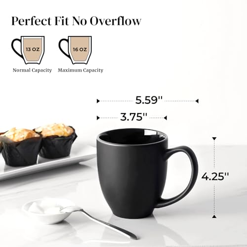 DOWAN Coffee Mugs, Black Coffee Mugs Set of 6, 16 oz Ceramic Coffee Cups with Large Handles for Men Women, Porcelain Big Mug for Tea Latte, Mug Gifts for Home Office Party