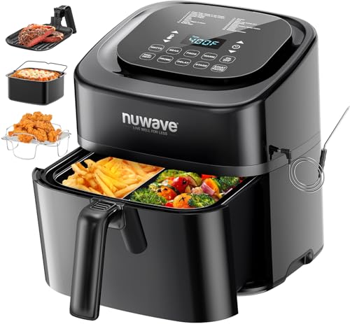 Nuwave Brio 10-in-1 Air Fryer, 6 QT Airfryer Capacity with Smart Probe, Roast Grill Bake for Fast