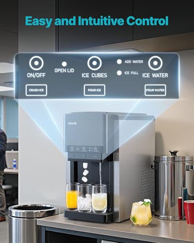 VEVOR Water Dispenser with Ice Maker, 3-in-1 Countertop Water Dispenser, 35 LBS/24H, 12 Cubes/7 Min Fast Ice Making with 4 LBS Storage, Bullet/Crushed ICES & Cold-Water, for Home, Kitchen, Party