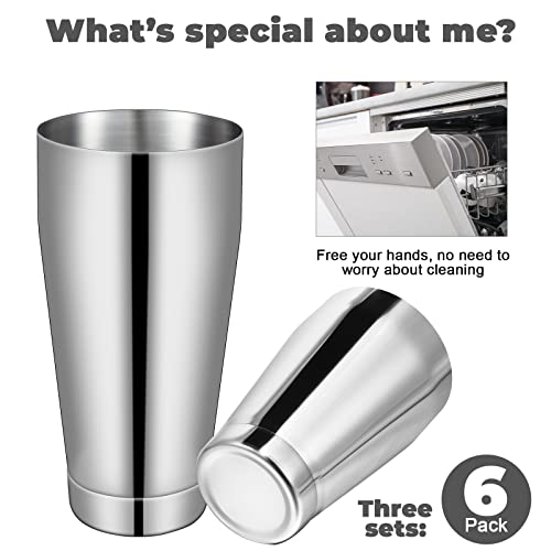 Sabary 6 Pcs Cocktail Shakers Professional Bar Shaker Boston Set Stainless Steel Martini Drink Mixer Basic Tool Weighted Shake Metal Can Cocktail Shaker Set, 18 Oz, 28 oz (Silver)