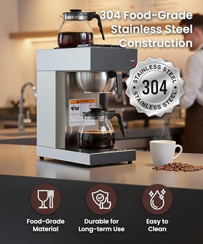 SYBO 12 Cup Coffee Maker Commercial, Pour Over Coffee Maker Brewer, Industrial Stainless Steel Cafetera with 2 Warmers