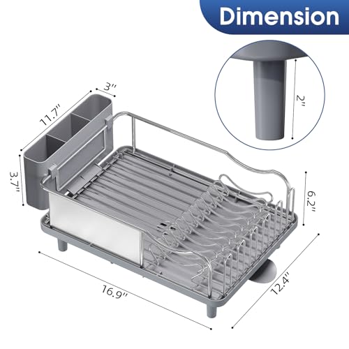 Urackify Stainless Steel Dish Drying Rack - Large Capacity Kitchen Counter Organizer with Drain Board, Utensil Holder & Detachable Cup Shelf, 304 Surgical-Grade Rust-Proof Dish Drainer, Easy Assembly
