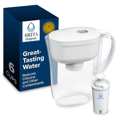 Brita Metro Small 6-Cup Water Filter Pitcher, WQA NSF/ANSI Certified, Mini-Fridge Friendly, Removes Chlorine Taste & Odor, Reduces Zinc, Copper & Mercury, 1 Standard Filter, Lasts 2 Months, White