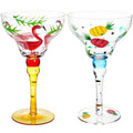 ZAVOOS Set of 2 Margarita Glass, 10 Oz Mexican Hand Blown Glasses for Martini, Hand Painted Modern Wine Glasses Coupe Cocktail Drinkware for Champagne, Cinco de Mayo, Party Decorations