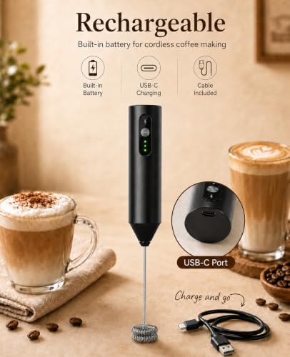 Rechargeable Electric Milk Frother Handheld, Hand Mixer Coffee Frother Wand