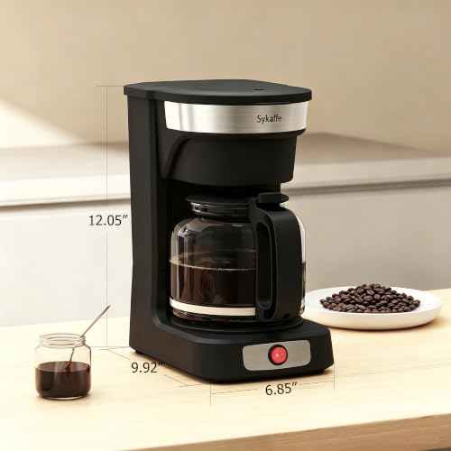 Sykaffe 12-Cup Coffee Maker, Drip Coffee Maker, Reusable Filter, Automatic Keep-Warm & Pause, Easy-View Water Tank, Heat-Resistant Coffee Pot，Coffee maker perfect for family gatherings, black
