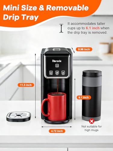 Horavie Hot and Iced Single Serve Coffee Maker, for K-Pod and Grounds, Strong Brew Setting, 6-12 Oz Brew Sizes One Cup Coffee Maker for Home, Travel, RV, Office and Dorm, Black
