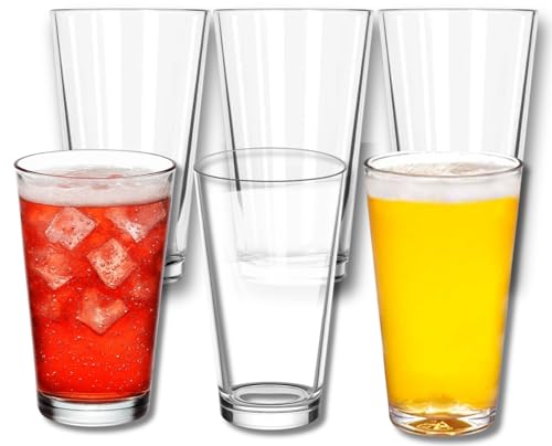 PR1M3 Set of 6 Drinking Glasses,16oz Heavy Base, Margarita Glass Cups Pint Glasses to Cocktail Clear Tall Beer Glasses, Water Glasses, Bar Glass, Juice, Iced Tea - Dishwasher Safe.