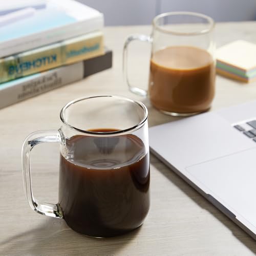 ZMZKKLL Large Glass Coffee Mugs, 20 oz Glass Coffee Cups Set of 2, Clear Borosilicate Glass Mugs with Handles for Cappuccino, Tea, Latte, Hot/Cold Beverages, Wine, Americano