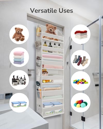 ULG Over The Door Organizer with 6 Large Pockets 12 Side Pockets, 50lbs Weight Capacity Door Hanging Organizer for Bedroom, Bathroom, Pantry, Nursery Storage, Beige