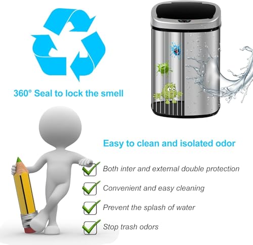 Bigacc Kitchen Trash Can | Stainless Steel 13 Gallon Trash Can | 50L Touch Free Garbage Can with Lid | Electronic Sensor High Capacity Trash Bin for Bathroom Kitchen Office, Silver