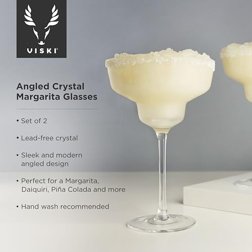 Viski Raye Angled Stemmed Margarita Glasses, Premium Crystal Cocktail glasses, Bar Accessories, Perfect Cocktail Gift, Set of 2, 12oz