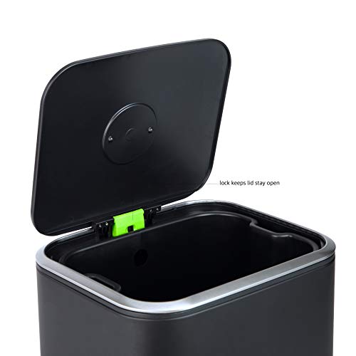 Amazon Basics Rectangular Metal Trash Can With Soft-Close Foot Pedal, Fingerprint Resistant, Removable Inner Bucket, 32 liter/8.5 gallon, Black, 14"L x 14"W x 25.3"H