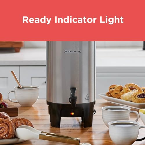 BLACK+DECKER 40 Cup Coffee Urn, Fast Brewing, Aluminum, Keep Warm Function, Heat Resistant Handles, Indicator Light