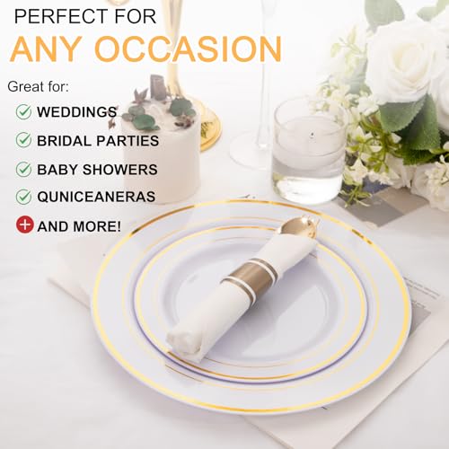 Joyido 400PCS Pre Rolled Gold Plastic Silverware Sets - Heavy Duty Gold Cutlery - Include 100 Pack Wrapped Disposable Utensils with Napkins for Parties, Dinners & Weddings