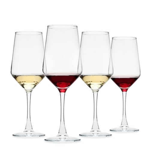 OUWO Wine Glasses Set of 4, 13.5oz Red White Wine Glasses,Lead-free Long Stem Wine Glasses for Home, Party, Wedding, Ideal Wine Accessories Gift,Clear