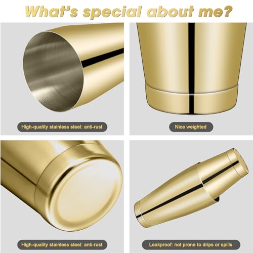 Sabary 6 Pcs Cocktail Shakers Professional Bar Shaker Boston Set Stainless Steel Martini Drink Mixer Basic Tool Weighted Shake Metal Can Cocktail Shaker Set, 18 Oz, 28 oz (Gold)