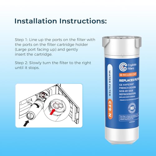 Crystala Filters Water Filter Compatible with XWFE (Built-in CHIP), Replacement for GE XWFE, XWF Refrigerator Water Filter Pack of 1