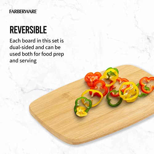 Farberware 4-Piece Bamboo Cutting Board Set - Reversible Boards for Chopping, Slicing, Charcuterie and Meal Prep - Kitchen Essential, Housewarming or Back-to-School Gift
