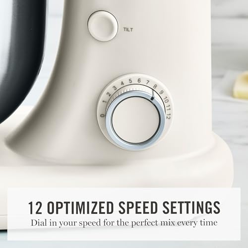 Martha Stewart 5.3Qt Stand Mixer, 12-Speed Tilt-Head Electric Kitchen Mixer with Stainless Steel Bowl, Dough Hook, Whisk & Beater, Splash Guard, Ideal for Baking Bread, Cake & Whipping, Linen Cream