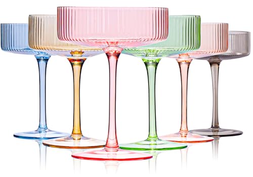 Cyrelwing Pastel Light Colored Coupe Glasses Set of 6 for spring summer|9 oz martini Glasses |Colorful Cocktail Glasses Set,Colored Coupe Glass,Champagne Coupe Glasses for Cocktail,Martini,Champagne