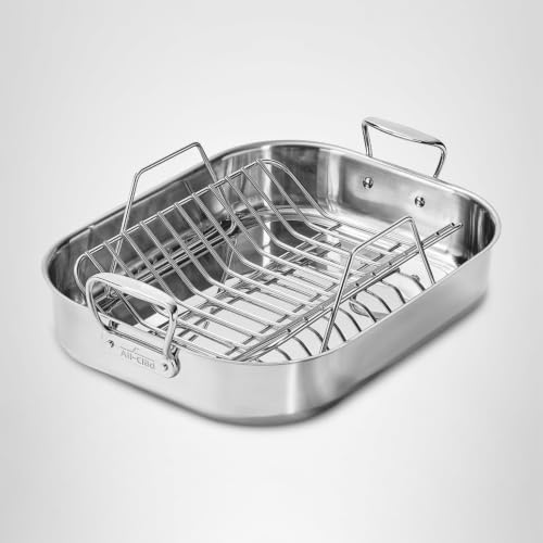 All-Clad Specialty Stainless Steel Roaster with Rack 14x18 Inch Oven Broiler Safe 600F Roaster Pan, Pots and Pans, Bakeware, Silver