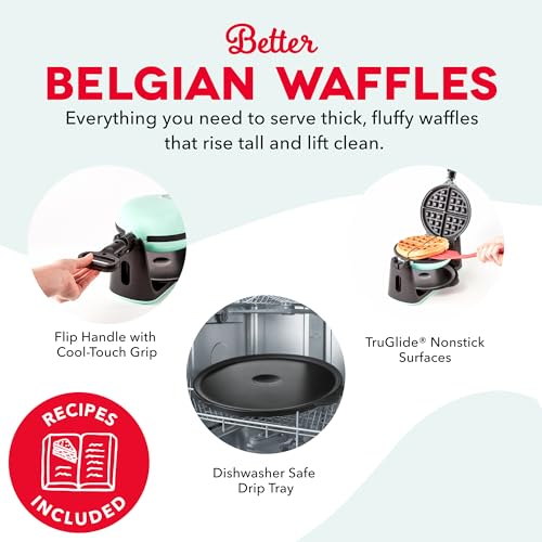 Dash Flip Belgian Waffle Maker - 6.5" Nonstick Surface - Rotating Belgian Waffle Maker with Quick Heat-Up System for Easy Breakfasts - Supports Multi-Use - Black