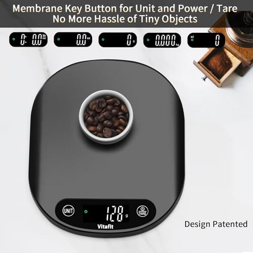 Vitafit 33lb/15kg Digital Food Scale in High Precision 0.1oz/1g, Our Own Kitchen Scale Professional Factory Since 2001, Home and Kitchen Essentials for Cooking and Baking, LED, 3*AAA Batteries, Black