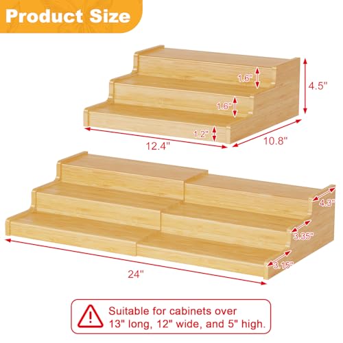 Expandable Bamboo Can Rack Organizer for Pantry, 3-Tier Adjustable Can Storage Holder, Soda Organizer Holds Up to 24 Cans, Canned goods Storage Display for Pantry, Cabinet, Countertop (patent pending)